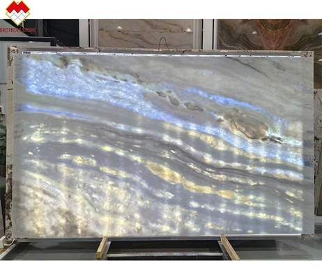 Lámina de piedra de cuarzo de Roma azul con luz de fondo para mesa de comedor panel de pared de escritorio