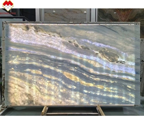 Lámina de piedra de cuarzo de Roma azul con luz de fondo para mesa de comedor panel de pared de escritorio