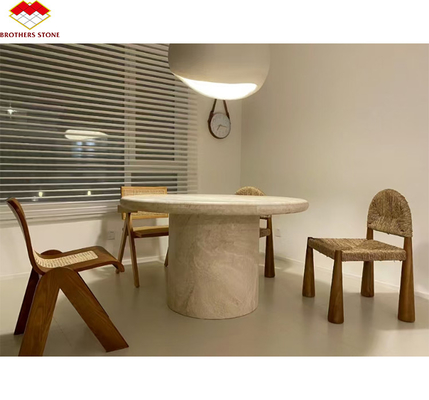 Mesa de comedor de travertino redonda y beige pulida Muebles de piedra moderna para el salón