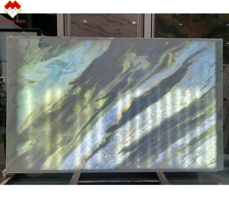 Lámina de piedra de cuarzo de Roma azul con luz de fondo para mesa de comedor panel de pared de escritorio