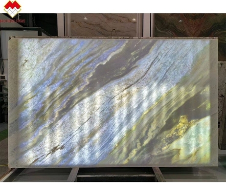 Lámina de piedra de cuarzo de Roma azul con luz de fondo para mesa de comedor panel de pared de escritorio