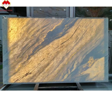 Lámina de piedra de cuarzo de Roma azul con luz de fondo para mesa de comedor panel de pared de escritorio