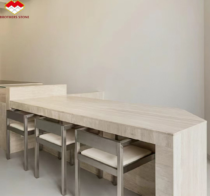 Mesa de comedor de travertino redonda y beige pulida Muebles de piedra moderna para el salón