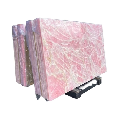 Teja de piso de mesa de encimera de ónix rosa, losa de mármol con luz de fondo, de la Edad de Hielo natural, de jade rosa