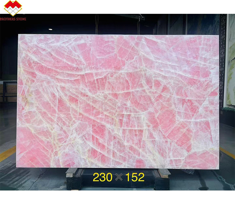 Teja de piso de mesa de encimera de ónix rosa, losa de mármol con luz de fondo, de la Edad de Hielo natural, de jade rosa