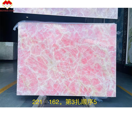 Teja de piso de mesa de encimera de ónix rosa, losa de mármol con luz de fondo, de la Edad de Hielo natural, de jade rosa