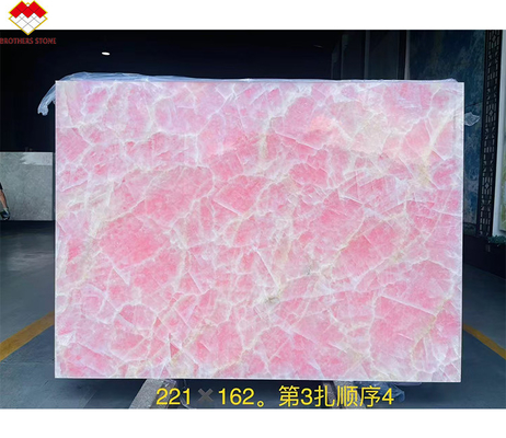 Teja de piso de mesa de encimera de ónix rosa, losa de mármol con luz de fondo, de la Edad de Hielo natural, de jade rosa