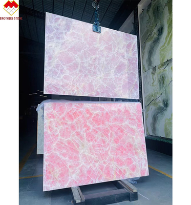 Teja de piso de mesa de encimera de ónix rosa, losa de mármol con luz de fondo, de la Edad de Hielo natural, de jade rosa