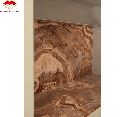 Marmol de ónix rojo tigre natural translúcido pulido para diseño de hoteles de jade con retroiluminación moderna