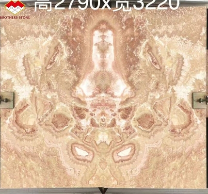 Moderno diseño de mármol pulido Bookmatch Tiles personalizado retroiluminado de dragón rojo de jade ónix pared