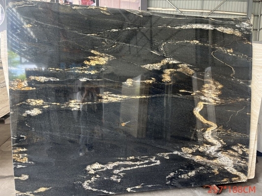 Lujo moderno pulido oro negro venas piedra de cuarcita Brasil natural cósmico negro granito vanidad cocina superior baño villas