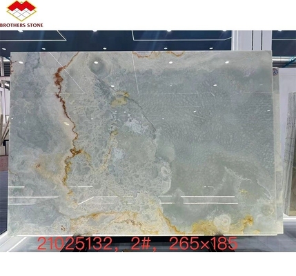 Oro y azul de ónix piedra de mármol para el piso del hotel lujo piedra natural de jade diseño de la losa