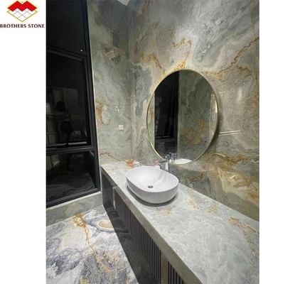 Oro y azul de ónix piedra de mármol para el piso del hotel lujo piedra natural de jade diseño de la losa