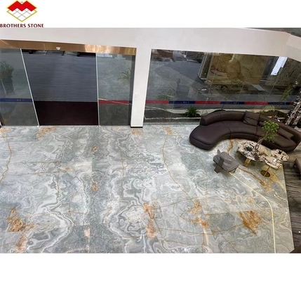Oro y azul de ónix piedra de mármol para el piso del hotel lujo piedra natural de jade diseño de la losa