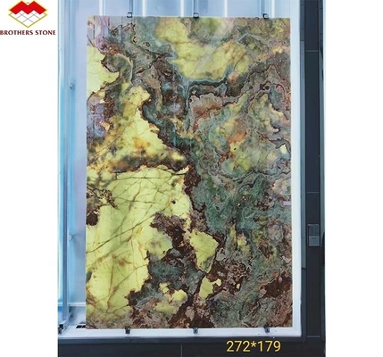 Panel retroiluminado de mármol de ónix verde para diseño gráfico moderno y decoración de paredes