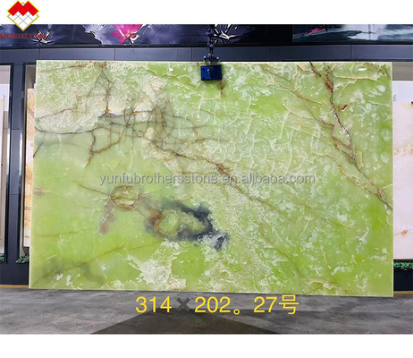 Hermosa Esmeralda Verde Ónix Láminas de mármol Natural Verde Ónix Piedra Venas rojas Iluminación de fondo Ónix Revestimiento de pared encimera Piedra natural