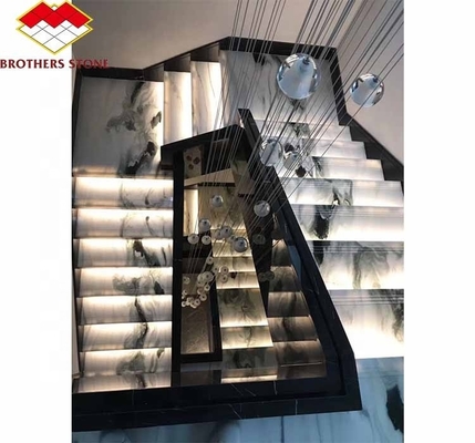 Piedra natural gran losa cortada a medida placa de piedra afilada escaleras de mármol modernas para villas interiores