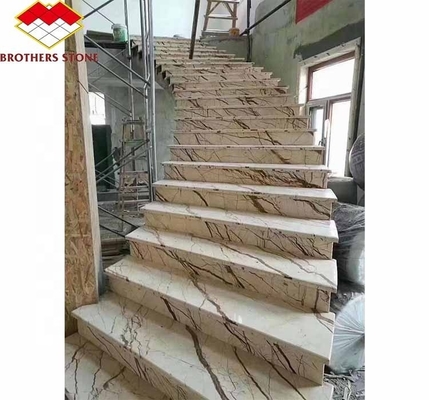 Piedra natural gran losa cortada a medida placa de piedra afilada escaleras de mármol modernas para villas interiores