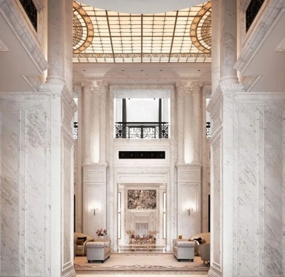 Moderno estilo del Medio Oriente Villa de lujo Ámbar beige y mármol blanco Lavabo Diseño de interiores