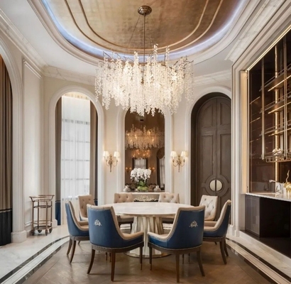 Moderno estilo del Medio Oriente Villa de lujo Ámbar beige y mármol blanco Lavabo Diseño de interiores