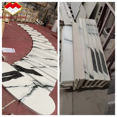 Diseño de escaleras de lavabo interior de grado personalizado Plataformas de porcelana con aspecto de mármol blanco Panda