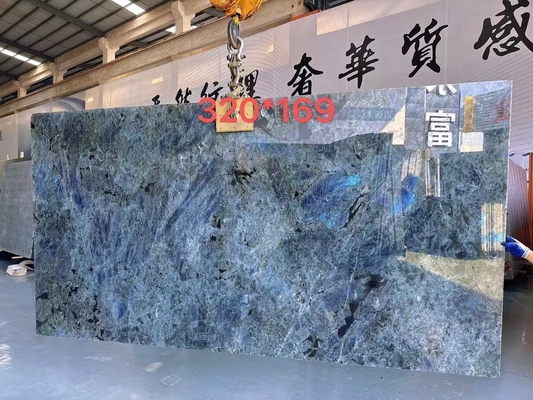 Gran pizarra pulida brillante de labradorita azul de granito encimera y diseño de la mesa de la isla