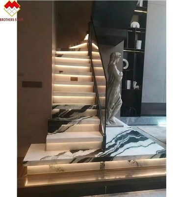 Diseño de escaleras de la villa Pisos de escaleras de mármol de Dolomita en blanco panda con superficie pulida