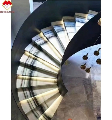 18 mm de espesor Gran losa moderna Panda natural Blanco de mármol escaleras espirales escalera