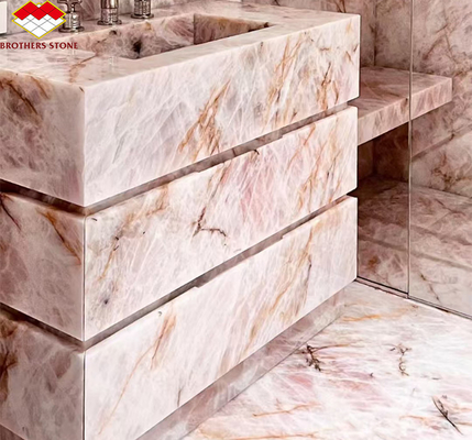 Piedra de mármol de cristal de gran tamaño para diseño de fregadero de baño de hotel moderno de lujo