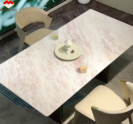 Piedra de mármol natural rosa arcoíris pulida para mesa de comedor moderna en hoteles y villas