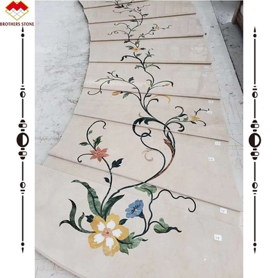 Escalera de arco de diseño de chorro de agua de mármol personalizado para interiores de casas