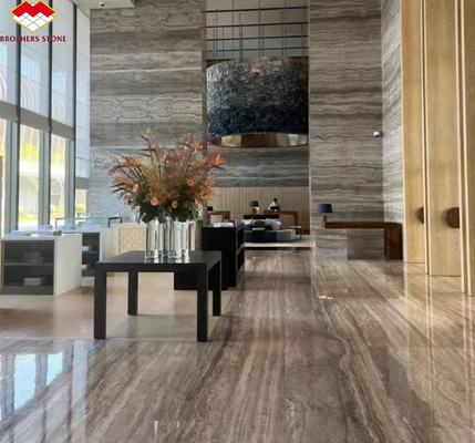 Tejas de mármol de travertino para el hotel Villa de piedra de plata pulida revestimiento y decoración