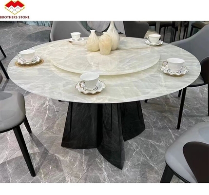 Mesa de mármol de ónix de cristal translúcido en diseño moderno para comidas de lujo