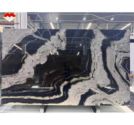 Escritorio de cocina negro moderno con armarios Impresión de tinta de nombre de piedra de mármol