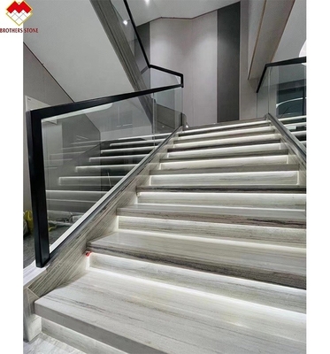 Escalera de mármol blanco con Led de tamaño personalizado de escalera de mármol con luz