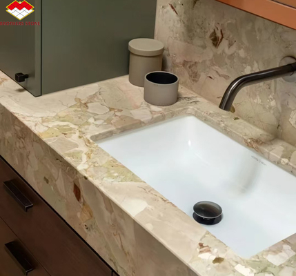 Diseño de hotel moderno Monet pulido jardín mármol gran losa para el baño Lavadora de la vanidad