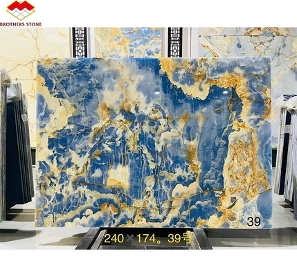 Bloques de piedra de ónix azul dorado mármol translúcido natural para el fondo de la televisión paneles de pared