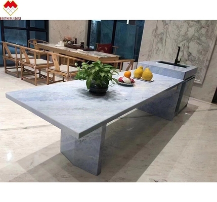Tamaño personalizado Mesas de trabajo de cuarzo azul retroiluminado Brasil piedra de mármol cristal azul en buen estado