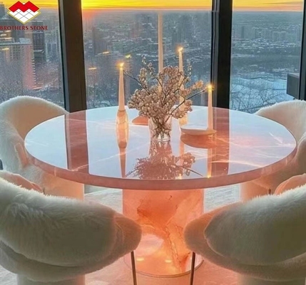 Piedra natural retroiluminada Ónix rosa Láminas de piedra translúcidas para mesa moderna y batutub