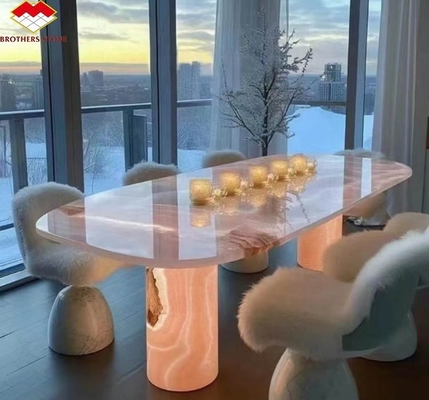Piedra natural retroiluminada Ónix rosa Láminas de piedra translúcidas para mesa moderna y batutub