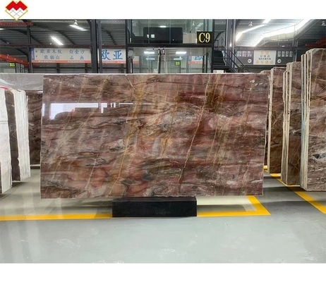 Translúcido de sangre-naranja rojo de ónix piedra con venas blancas CNF de madera roja venas de mármol panel de pared