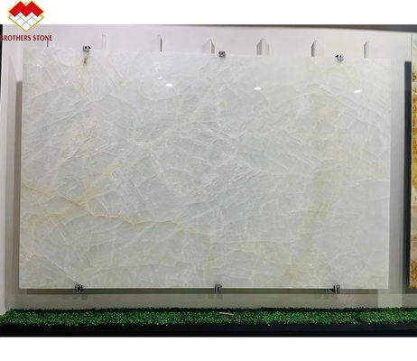 FOB Translúcido Hielo Crack Blanco Ónix Mármol LED retroiluminado Tabla para Villa Pared de fondo
