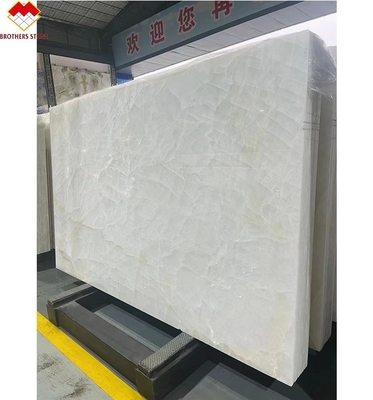 FOB Translúcido Hielo Crack Blanco Ónix Mármol LED retroiluminado Tabla para Villa Pared de fondo