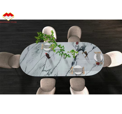 Montaña de nieve de mármol blanco Gran losa para el diseño moderno mesa de comedor de piedra natural