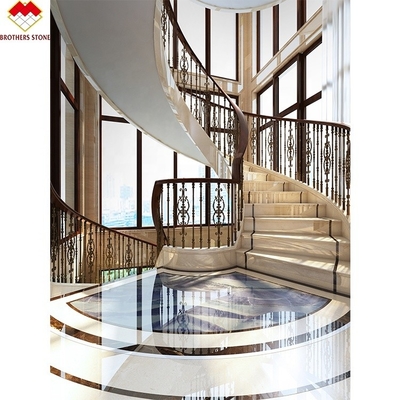 Diseño europeo Granos grises blancos escaleras talladas en mármol pisos y elevadores estilo moderno escaleras interiores decorativas de acero recto