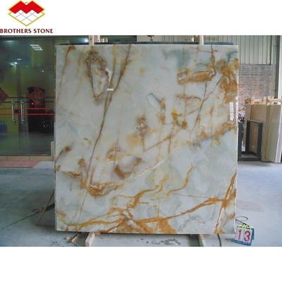 Tejas de ágata de mármol de 15-18 mm de grosor y losas de zafiro dorado para decoración interior