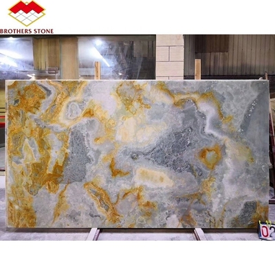 Tejas de ágata de mármol de 15-18 mm de grosor y losas de zafiro dorado para decoración interior