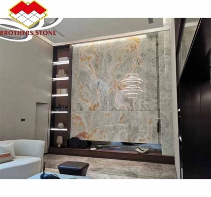 Moderno con luz de fondo Oníx de piedra de color verde 30 mm de espesor para el salón gráfico Pared de jade