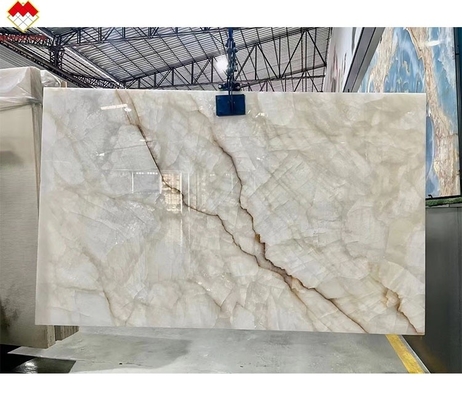 Diseño moderno de la villa pulida de ónix blanco de la losa de mármol para la sala de estar de la pared y el suelo
