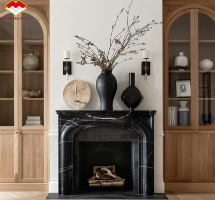 Caminera moderna de mármol negro para la sala de estar de la villa Decoración en estilo europeo